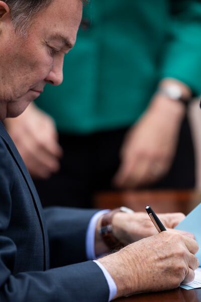 Gov. Gary Herbert ceremonially signs clean air legislation at the Capitol in Salt Lake City on Monday, April 22, 2019.