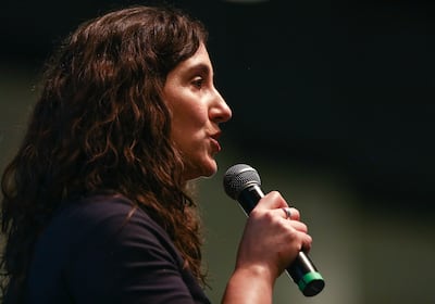 Shireen Ghorbani, a candidate for Salt Lake County mayor, speaks at Corner Canyon High School in Draper on Saturday, Jan. 26, 2019, as the Salt Lake County Democratic Party's Central Committee chooses a successor to Rep. Ben McAdams, D-Utah.