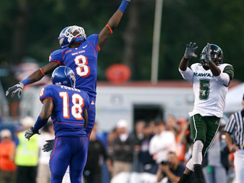 Boise State safety George Iloka breaks up a pass intended for Hawaii wide receiver Michael Washington in the Broncos' win.
