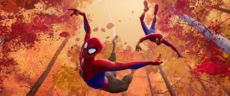 Peter Parker and Miles Morales in Sony Pictures Animation's “Spider-Man: Into the Spider-Verse."