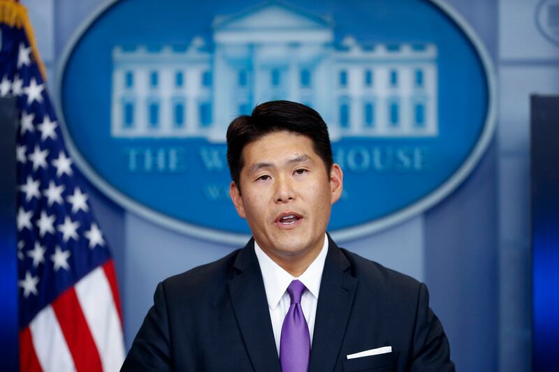 Then-Principal Associate Deputy Attorney General Robert Hur speaks during a press briefing at the White House in Washington.