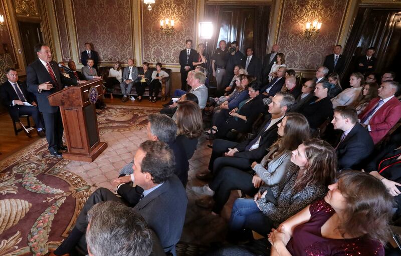 Gov. Gary Herbert speaks during a press conference about a new medical cannabis policy in Utah at the Capitol in Salt Lake City on Thursday, Oct. 4, 2018.