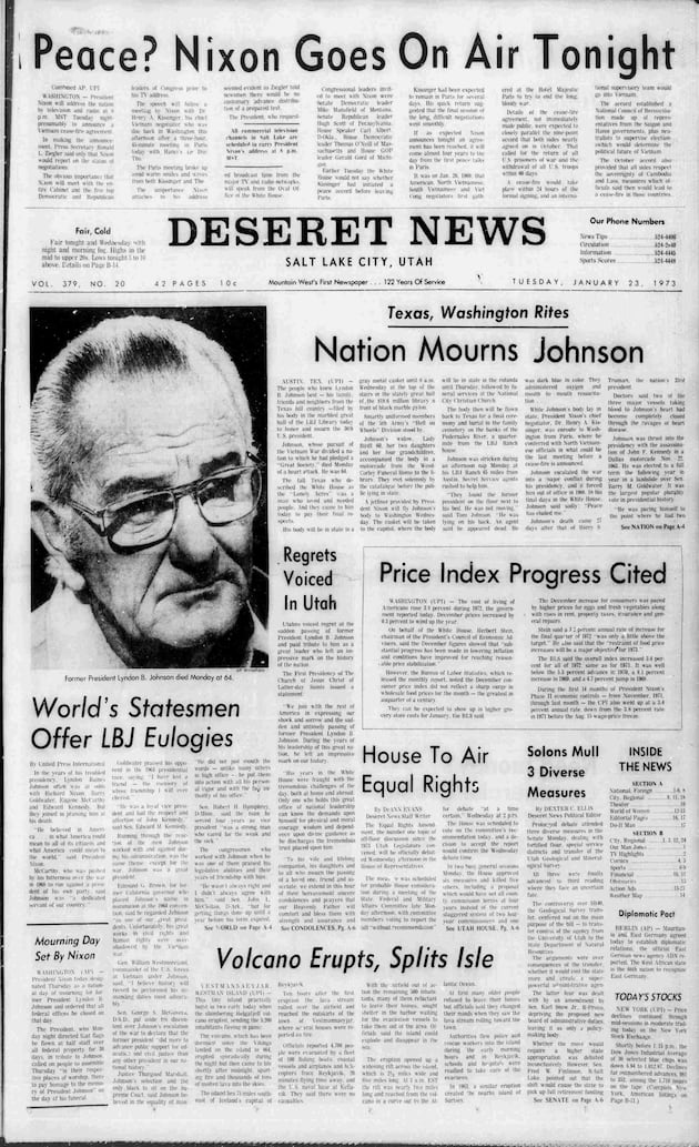 Deseret News archives: Amid major world moments, former President Lyndon B. Johnson died at 64