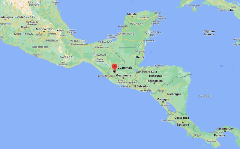 The future location of the Huehuetenango Guatemala Temple site in relation to nearby countries.