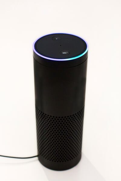 In this June 14, 2018, photo an Amazon Echo is displayed in New York. Big banks and financial companies have started to offer banking through virtual assistants — such as Amazon’s Alexa, Apple’s Siri, and Google’s Assistant — in a way that will allow cust