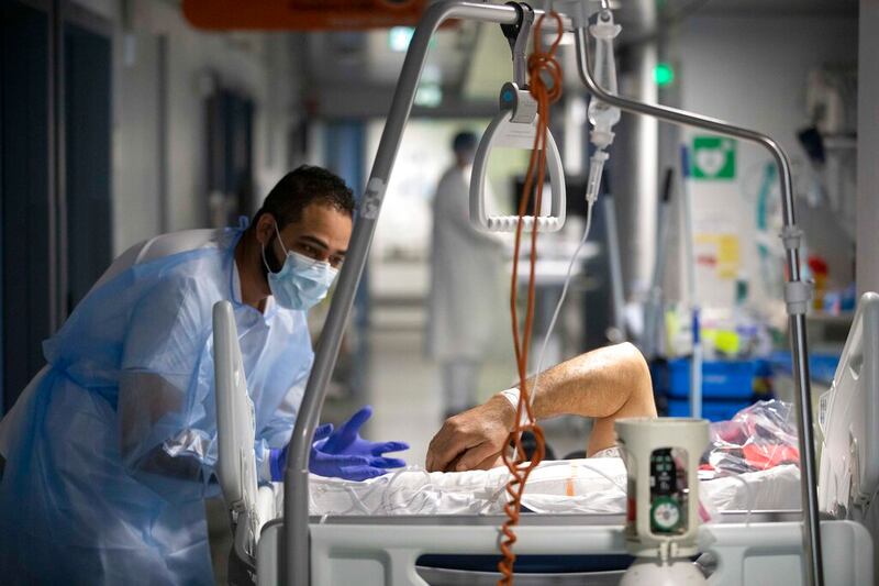 A medical staff member at the Strasbourg University Hospital, eastern France.