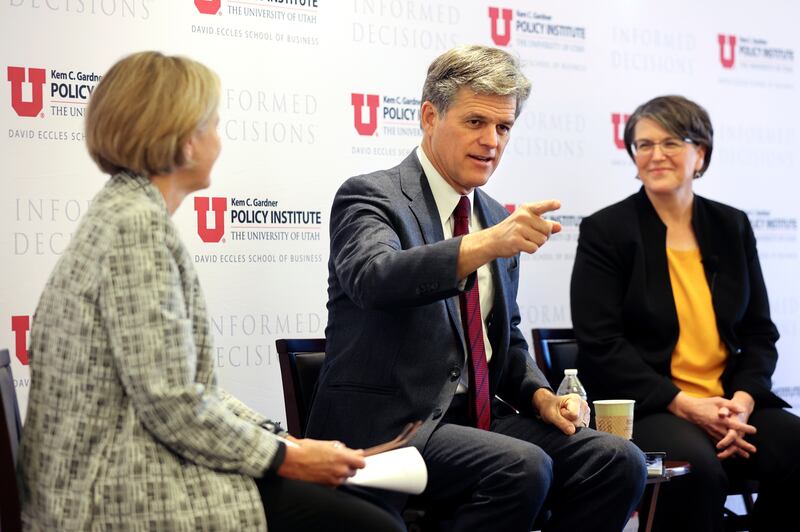 Timothy Shriver, UNITE founder and CEO, center, participates in a panel discussion at the Kem C. Gardner Policy Institute.