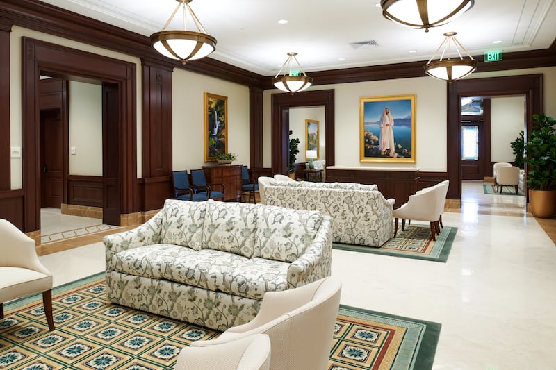 A waiting area inside the Syracuse Utah Temple.