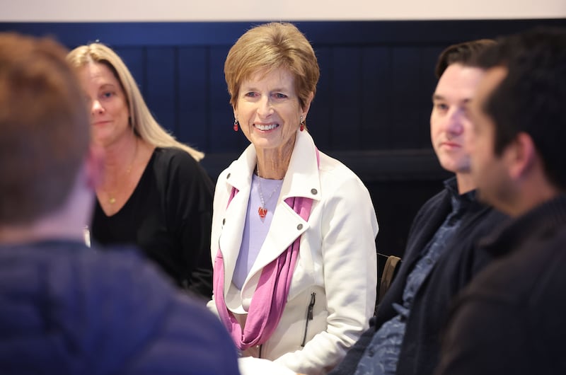 Former New Jersey Gov. Christine Todd Whitman, who is national co-chair of the Forward Party, meets with members of the Utah Forward Party in Salt Lake City on Feb. 9, 2024.