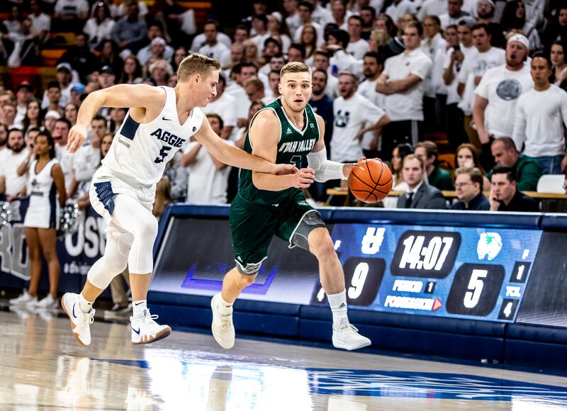 Utah Valley junior guard Jake Toolson drives down the floor. Toolson has earned AP All-America Honorable Mention honors.