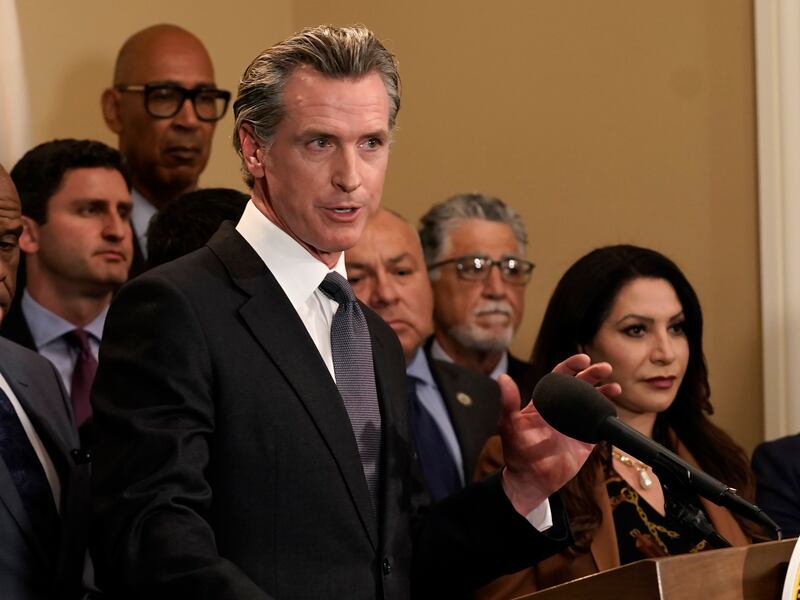 California Gov. Gavin Newsom discusses the recent mass shooting in Texas during a news conference.