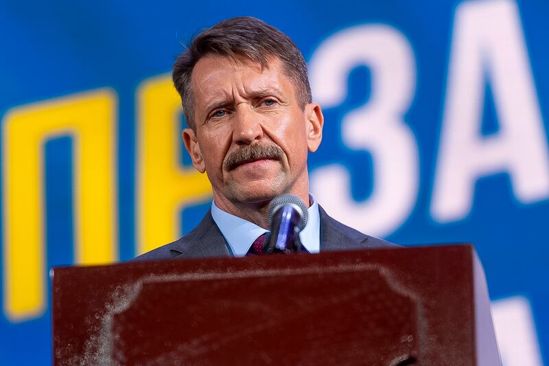 Viktor Bout addresses the party congress in Moscow, Russia.