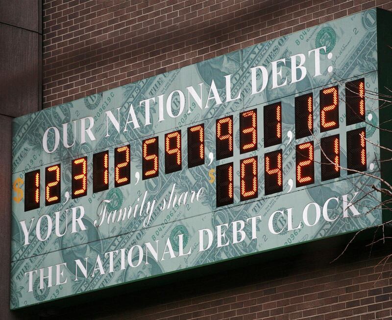 FILE - This Feb. 1, 2010, file photo shows the National Debt Clock in New York.
