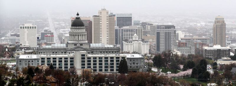 FILE - The Salt Lake City skyline in Salt Lake City on Tuesday, April 9, 2019.