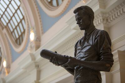 A statue of Philo T. Farnsworth, an inventor and television pioneer, at the State Capitol in Salt Lake City on Monday, Jan. 22, 2018.