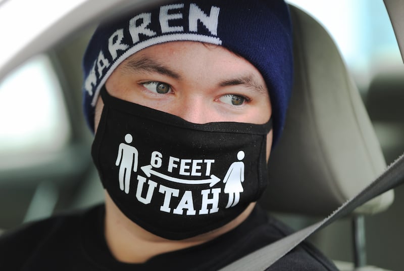 Jon O’Brien waits for a COVD-19 test at a Utah National Guard mobile testing site in Salt Lake City in 2020.