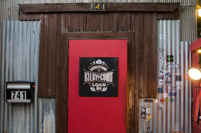 Lights shine on the entrance to Kilby Court in downtown Salt Lake City on Wednesday, July 26, 2017.