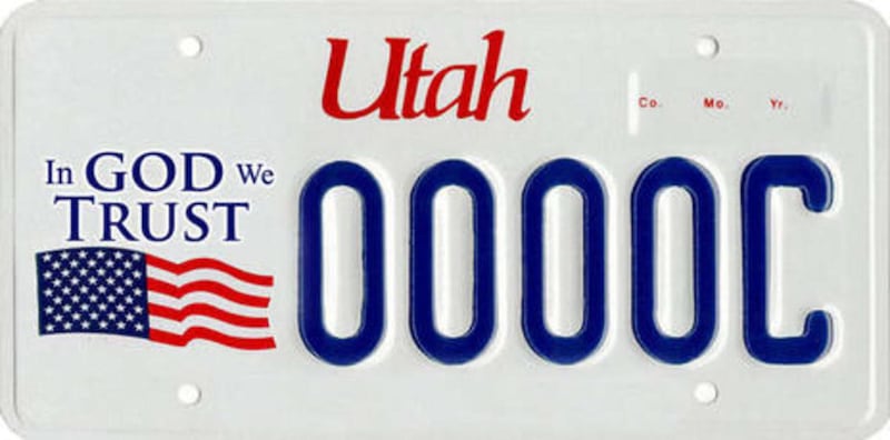 FILE: A state lawmaker wants to make the "In God We Trust" specialty license plate a standard option at the Utah Division of Motor Vehicles.