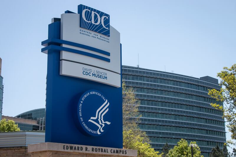 A Centers for Disease Control and Prevention sign stands at the entrance of their offices in Atlanta.