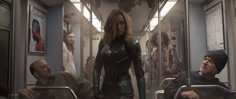 Brie Larson in a scene from the film "Captain Marvel."