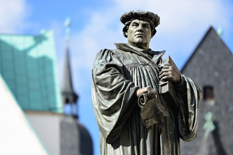 Monument of Martin Luther on the Town Square of Eisleben, Germany, the town of his birth and death Monument created 1883 by Rudolf Siemering (1835 - 1905)