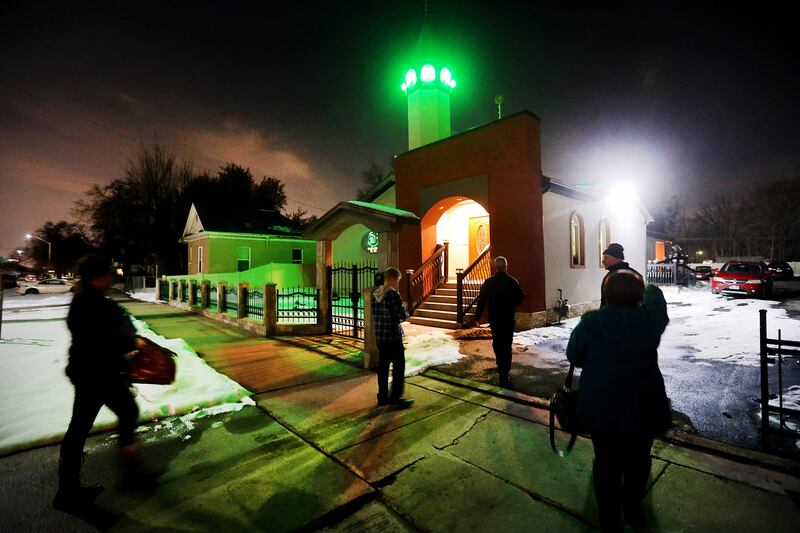 As part of Interfaith Month, attendees arrive at the Islamic Bosnian Mosque in Salt Lake City on Tuesday, Feb. 27, 2018.