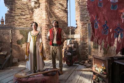 Naomi Scott is Jasmine and Mena Massoud is Aladdin in Disney’s live-action "Aladdin," directed by Guy Ritchie.