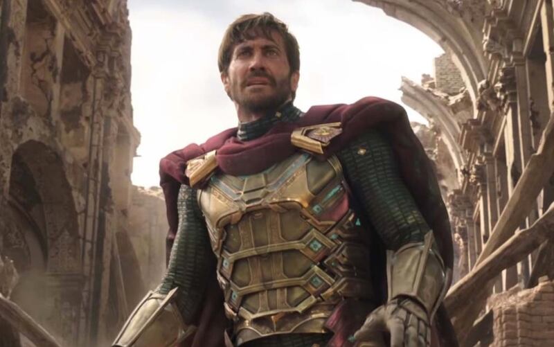 Photo still of Mysterio, the newest villain in "Spider-Man: Far From Home." He's played by Jake Gyllenhaal.