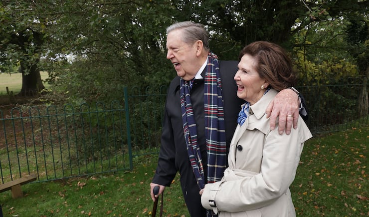 Elder Jeffrey R. Holland and his wife, Sister Patricia Holland, tour the Benbow family farm in Castle Frome, England ,on Thursday, Oct. 28, 2021. Elder Holland’s 4th great-grand parents owned the farm, and they converted to The Church of Jesus Christ of Latter-day Saints in 1840 through Wilford Woodruff, a missionary at the time.