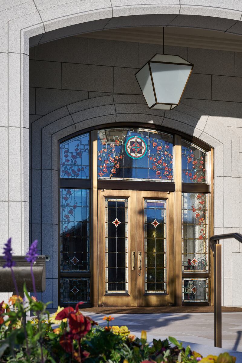 The door of the Farmington New Mexico Temple, which The Church of Jesus Christ of Latter-day Saints invited the public to tour from July 17 to Aug. 2, features designs inspired by the area's native flora.