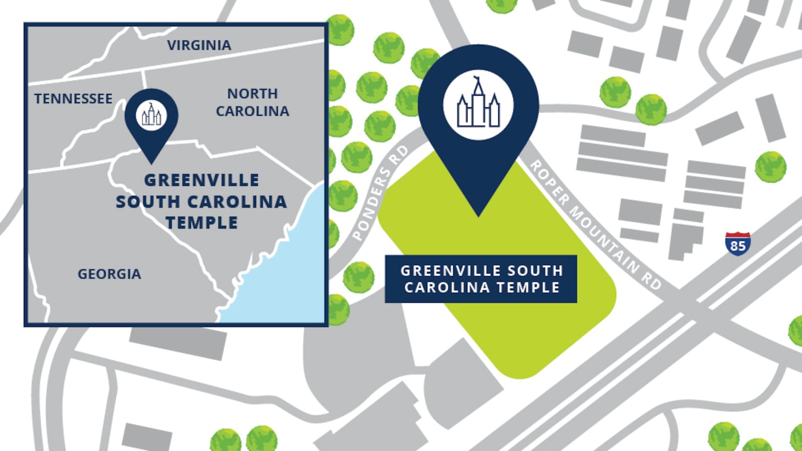 Site map for the Greenville South Carolina Temple.