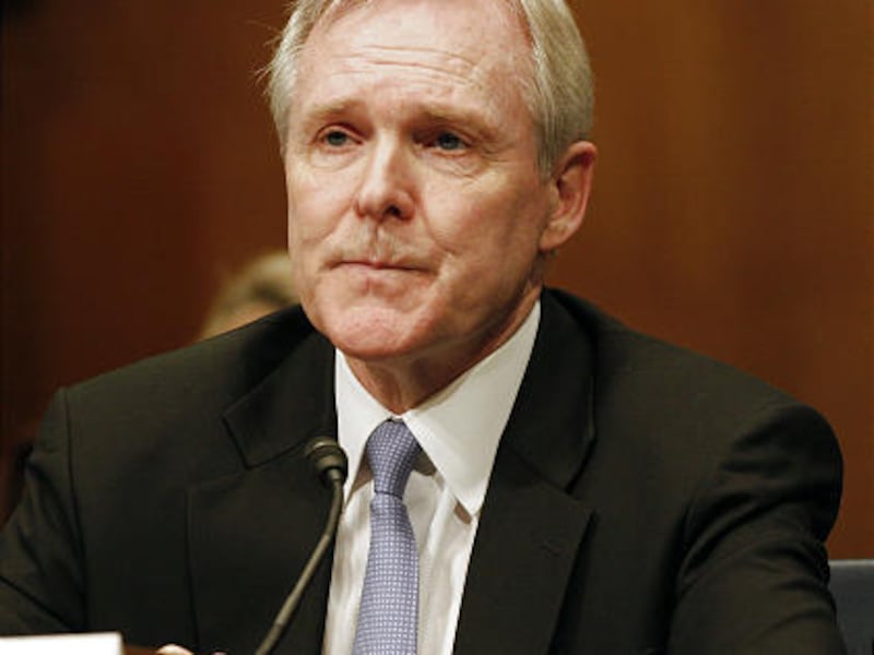 In this April 28, 2009, file photo, Raymond E. Mabus Jr., then the nominee for Secretary of the Navy, appears before the Senate Armed Services committee on Capitol Hill in Washington. Navy secretary Mabus is the man President Obama tapped to develop a lon