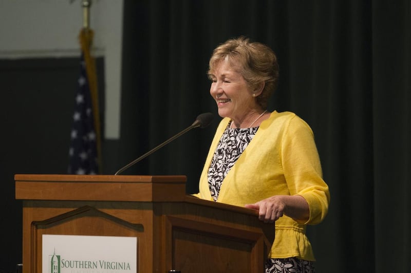 FILE - Virginia Hinckley Pearce speaks on the Holy Ghost and covenant privileges at the 16th Annual Education Conference at Southern Virginia University on June 1, 2012. Hinckley Pearce headlines Northstar Conference for Mormons experiencing same-sex attr
