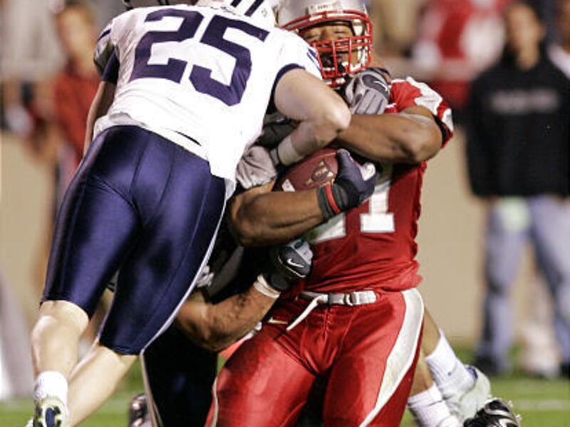 BYU defensive back Quinn Gooch (25) is out for the season after suffering an ACL injury in last week's game against TCU.