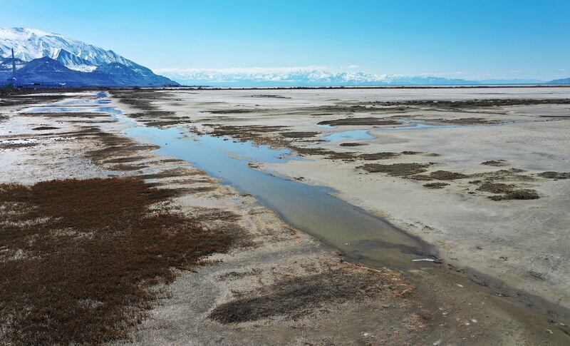 Water is receding in the Great Salt Lake in Salt Lake City.