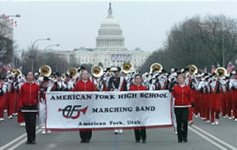 The American Fork High School Marching Band takes part in D.C. inaugural parade.