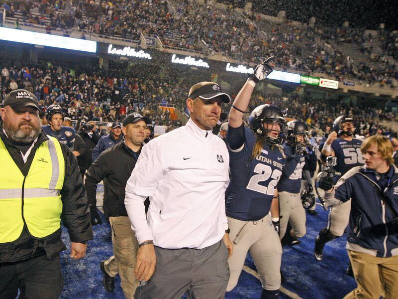 USU coach Gary Andersen as Utah State University defeatsToledo 41-15 as they play football in the Famous Idaho Potato Bowl  Saturday, Dec. 15, 2012,in Boise, Idaho.