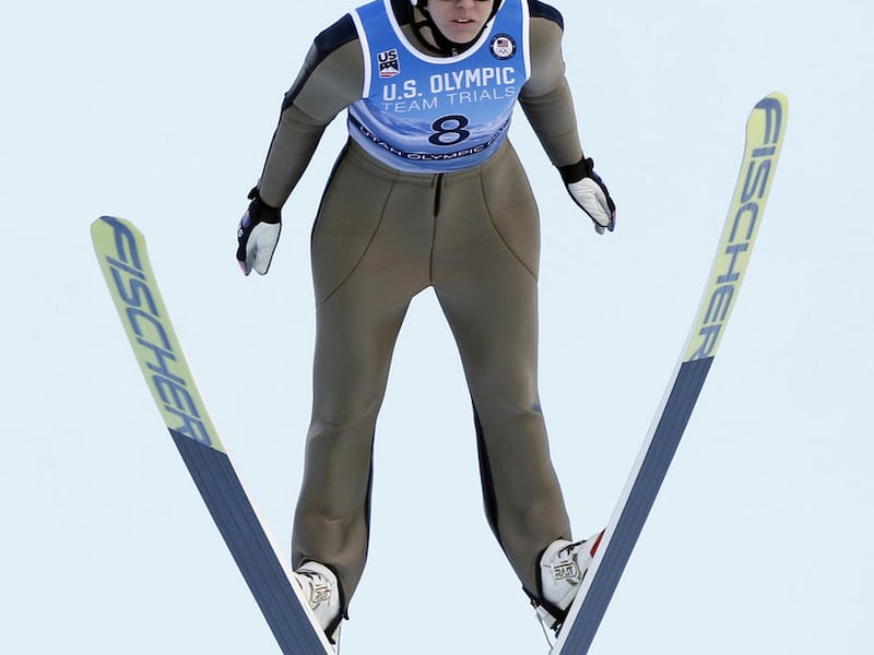 Abby Ringquist competes during the women's ski jumping event at the U.S. Olympic Team Trials, Sunday, Dec. 31, 2017, in Park City, Utah.