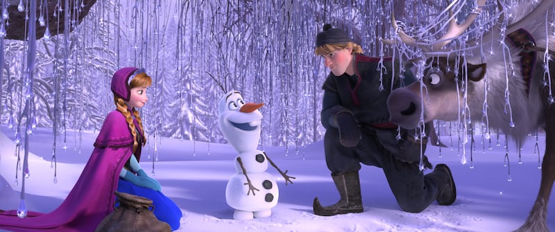 FROZEN -When the newly crowned Queen Elsa accidentally uses her power to turn things into ice to curse her home in infinite winter, her sister, Anna, teams up with a mountain man, his playful reindeer, and a snowman to change the weather condition. (Disne