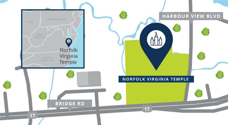 A map of the Norfolk Virginia Temple site.