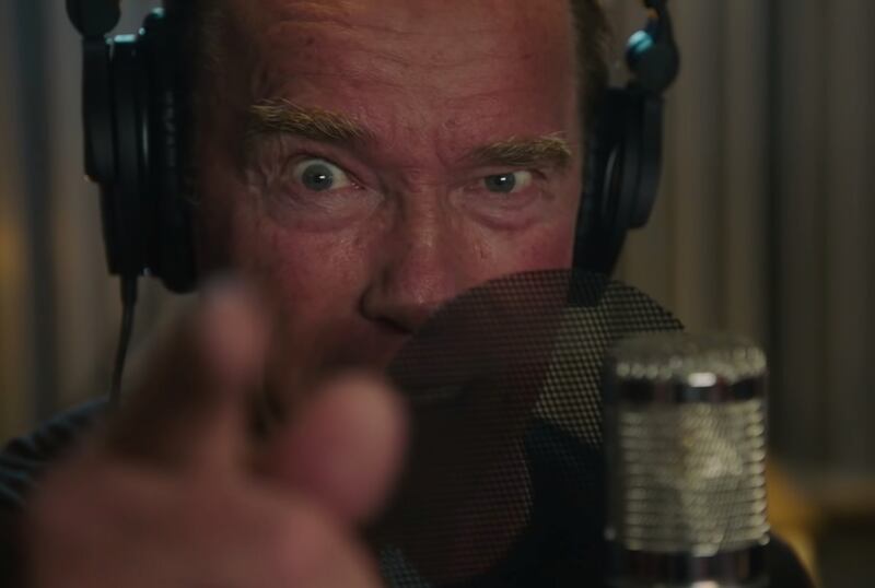 Arnold Schwarzenegger raps in "Pump It Up," a song about his career as a bodybuilder, actor and United States politician.
