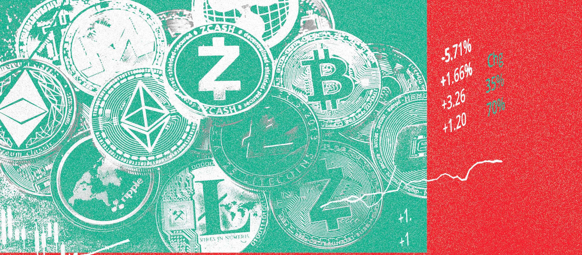 An illustration of Bitcoin and cryptocurrency.