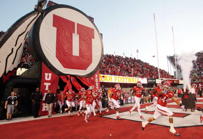 Utes take the field during Pac-12 football in Salt Lake City Thursday, Oct. 4, 2012.