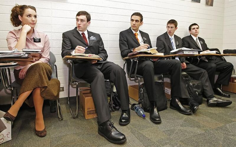 Sister Erica Glenn, left, and other missionaries take Russian language class at the Missionary Training Center in Provo, Utah Thursday January 31, 2008.