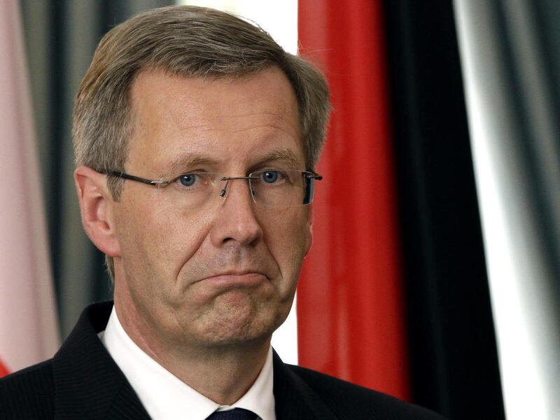 FILE - In this Sept. 3, 2010 file photo German President Christian Wulff reacts during a joint news conference with the President of Poland, Bronislaw Komorowski, at the Bellevue palace in Berlin, Germany. Germany's biggest-selling newspaper is challengin