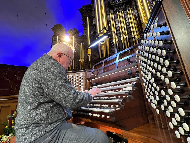 James Higdon, professor of organ at the University of Kansas, plays the historic organ in the Salt Lake Tabernacle.