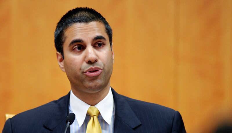Federal Communication Commission Commissioner Ajit Pai speaking during a FCC meeting in Washington, Friday, Aug. 9, 2013. President Donald Trump designated Pai as FCC Chairman in 2017.