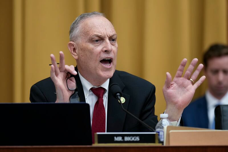 Rep. Andy Biggs, R-Ariz., questions Attorney General Merrick Garland at a House Judiciary Committee hearing, Wednesday, Sept. 20, 2023, on Capitol Hill in Washington.