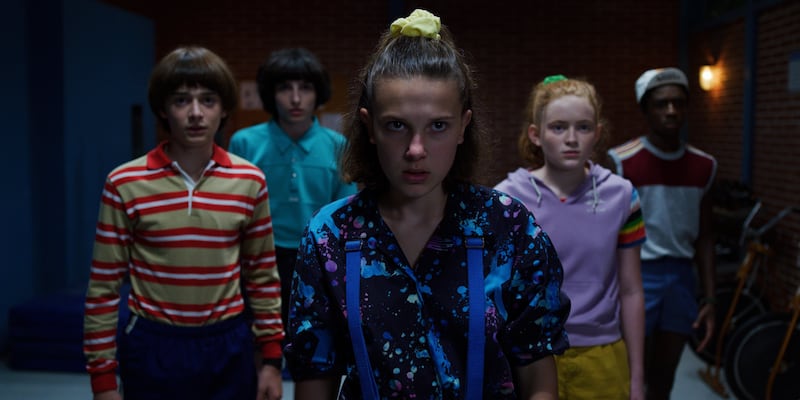 Noah Schnapp, Finn Wolfhard, Millie Bobby Brown, Sadie Sink and Caleb McLaughlin in "Stranger Things 3."