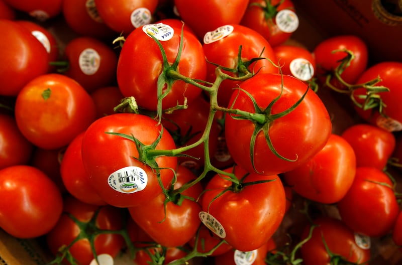 Tomatoes sit on display in the produce section at a local Dahl’s grocery store, Wednesday, March 23, 2011, in Des Moines, Iowa. The sharpest increase in produce prices in decades should ease in coming weeks as growers deliver more tomatoes, lettuce and other crops to grocers. (AP Photo/Charlie Neibergall)